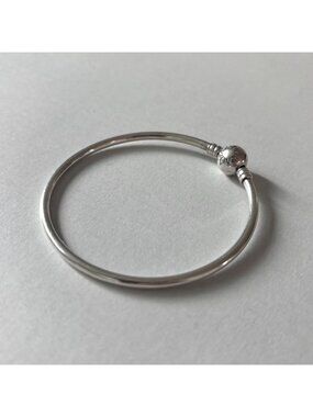 Pandora Moments Bangle, S925 Sterling Silver Charm Bracelet - logo clasp bangle